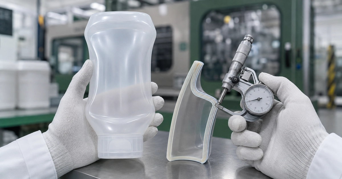 Technische Prüfung einer EVOH-Mehrschichtflasche und ihres mehrlagigen Wandaufbaus