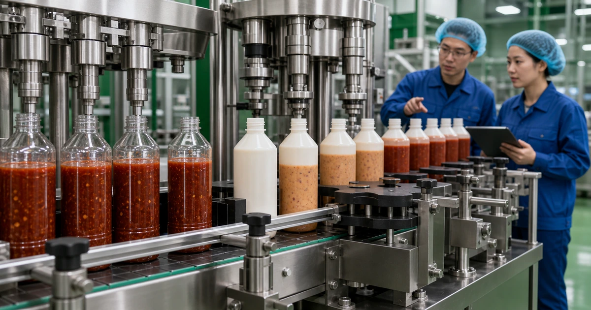 Automatische Abfüll- und Verschließanlage für maßhaltige Saucenflaschen in einer chinesischen Verpackungsfabrik