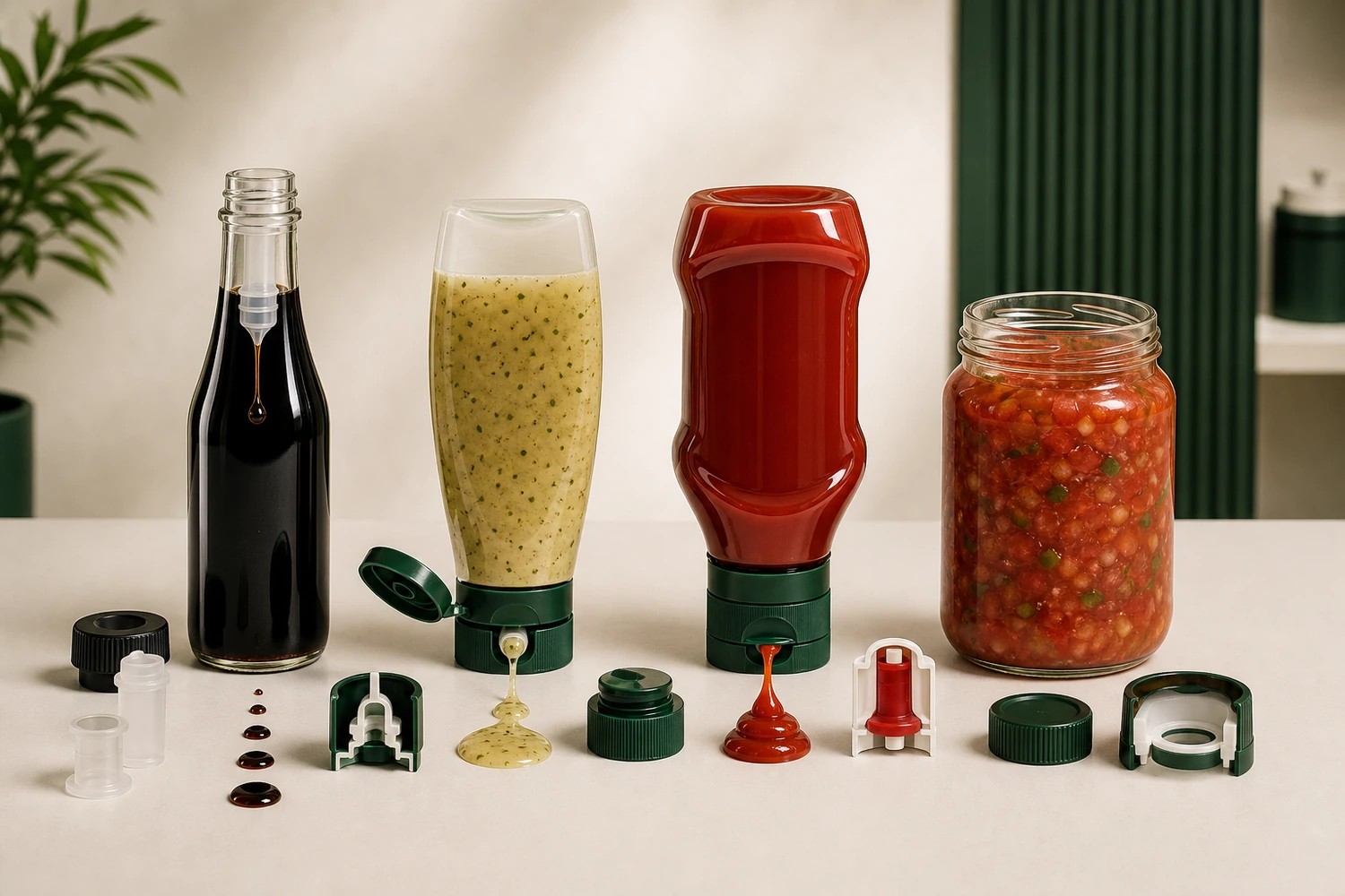 Dosiersysteme für dünnflüssige Sojasauce, Dressing, dicke Ketchupsauce und stückige Salsa