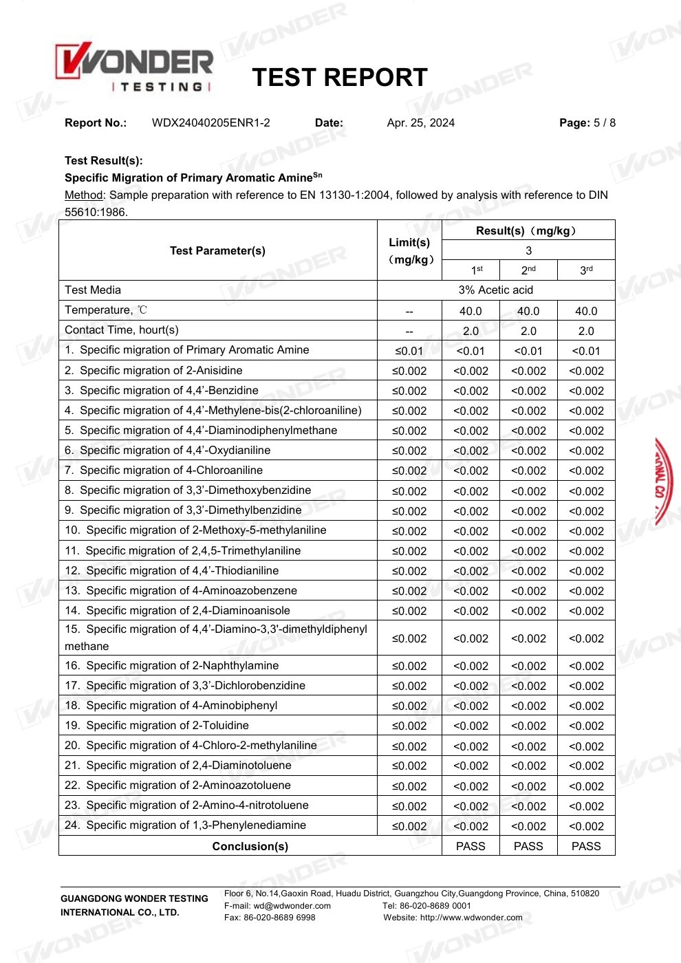 PP / PE EU Lebensmittelkontaktbericht – Seite 6 von 12