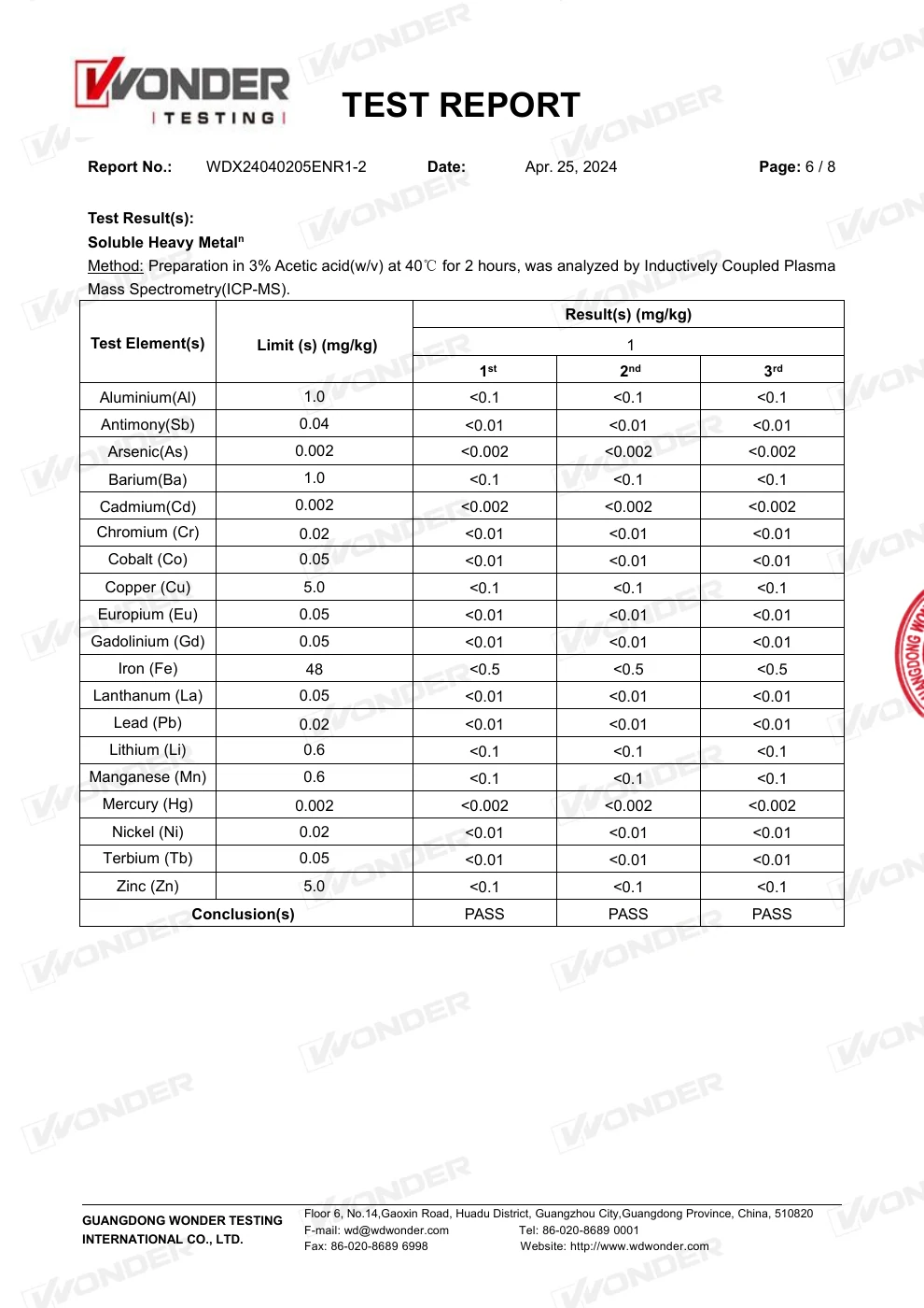 PP / PE EU Lebensmittelkontaktbericht – Seite 7 von 12