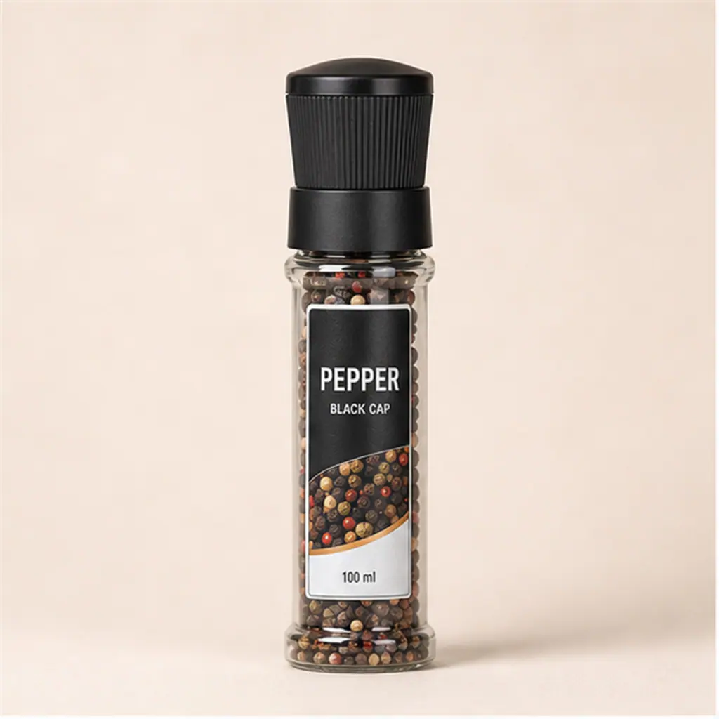 Kompakte Pfeffermühle mit schwarzem Deckel 100 ml Produktansicht