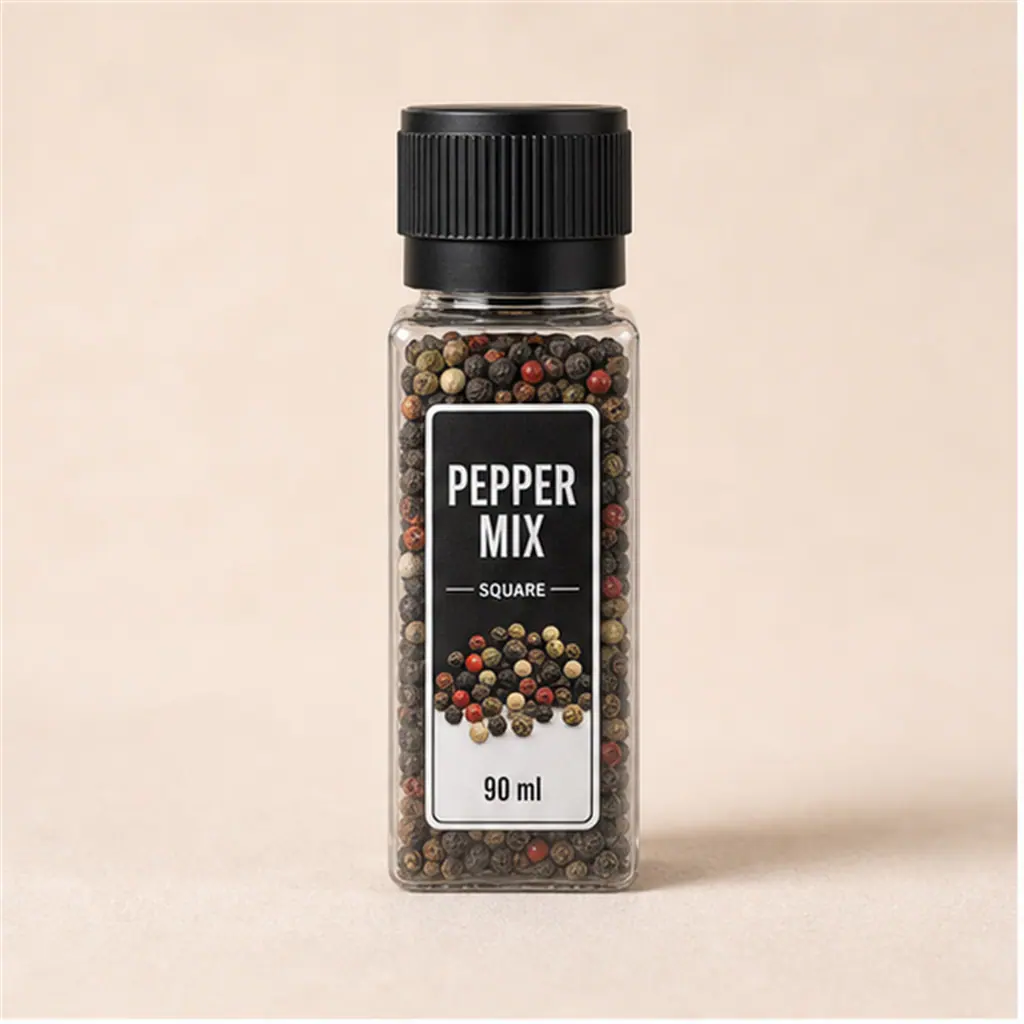 Eckige Pfeffermühle mit schwarzem Deckel 90 ml Produktansicht