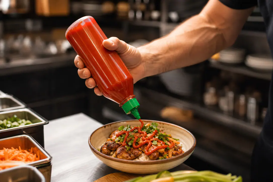 Chilisaucenflaschen Anwendungsszene für Verpackungen
