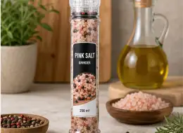 Hohe transparente Gewürzmühle 250 ml Anwendungsszene für Würzverpackungen