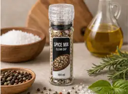 Kompakte Gewürzmühle mit transparentem Deckel 100 ml Anwendungsszene für Würzverpackungen