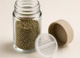 Gewürzstreuer aus Glas für Marken und Abfüller Deckel- und Dichtungsdetail