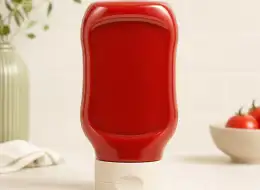 Kopfstehende Ketchup-Quetschflaschen Frontansicht für gewerbliche Verpackungsprojekte