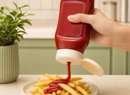 Kopfstehende Ketchup-Quetschflaschen Anwendungsszene für Würzverpackungen