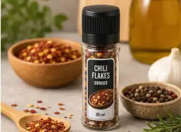 Mini-Gewürzmühle mit schwarzem Deckel 80 ml Anwendungsszene für Würzverpackungen