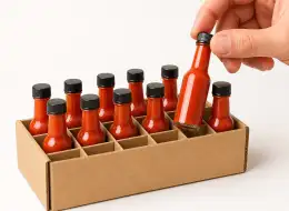 Mini-Chilisaucenflaschen in Großmenge Material- und Herstellungsdetail