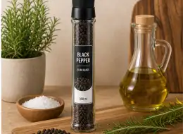 Schlanke Pfeffermühle aus Glas 350 ml Anwendungsszene für Würzverpackungen