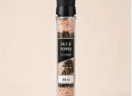 Hohe Salz- und Pfeffermühle aus Glas 350 ml Frontansicht für gewerbliche Verpackungsprojekte