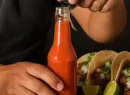 Chilisaucenflaschen mit Originalitätsverschluss Anwendungsszene für Würzverpackungen